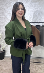 Manteau Court Cache-Cœur à Fourrure